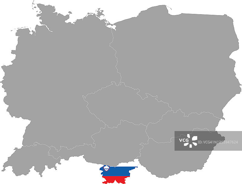 中欧灰色地图内的斯洛文尼亚国旗地图图片素材