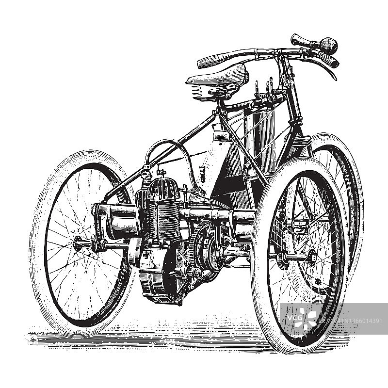 旧摩托车-三轮车/复古插图图片素材