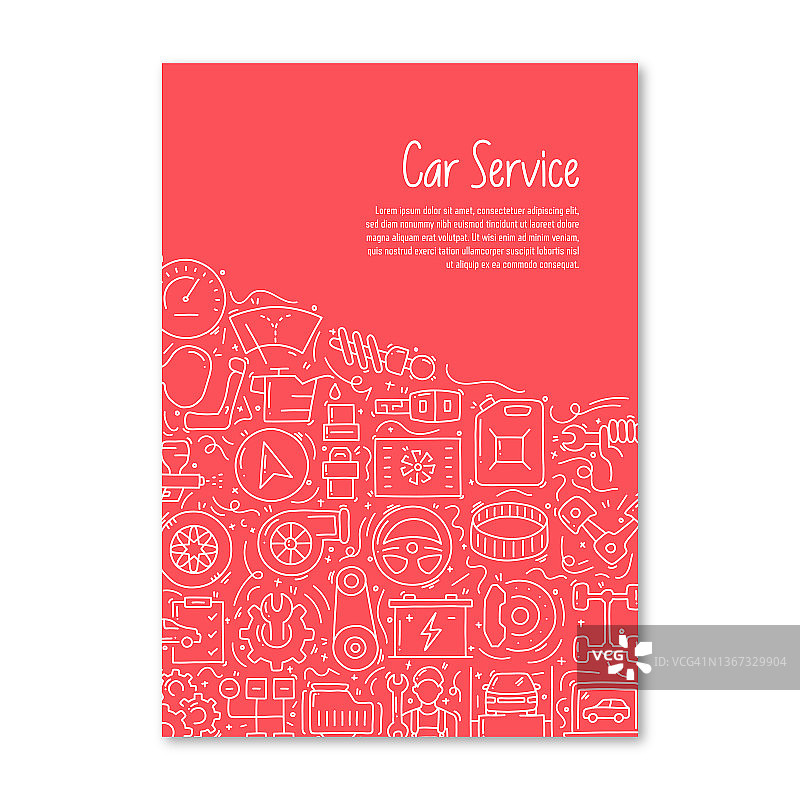 汽车服务相关的对象和元素。手绘矢量涂鸦插图集合。手绘图标设置。图片素材