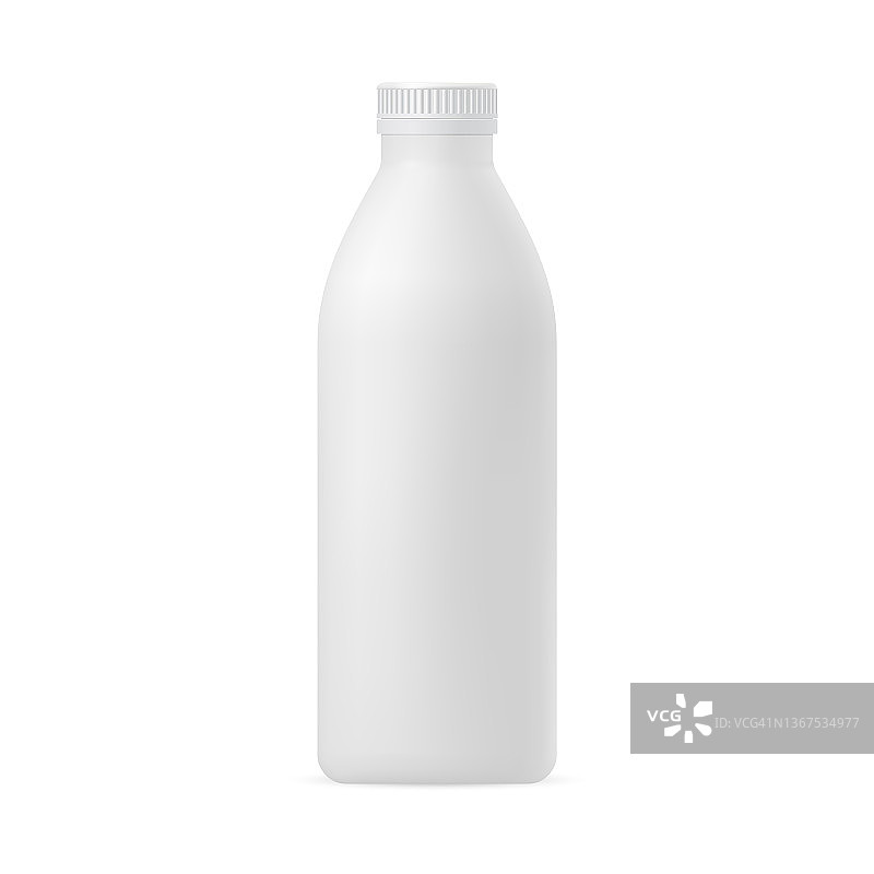 矢量3d模型的一个塑料瓶牛奶，开菲尔，乳制品饮料与帽在白色背景。各种液体、药品、化妆品的包装模板。图片素材