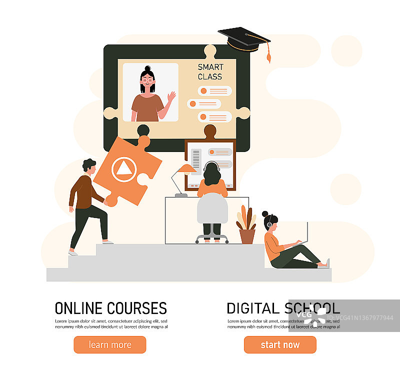 E-learning，在家在线教育，智能工作理念。图片素材