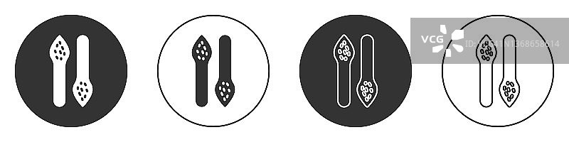 黑色芦笋图标孤立在白色背景上。农贸市场的蔬菜菜单。健康食品。圆按钮。向量图片素材
