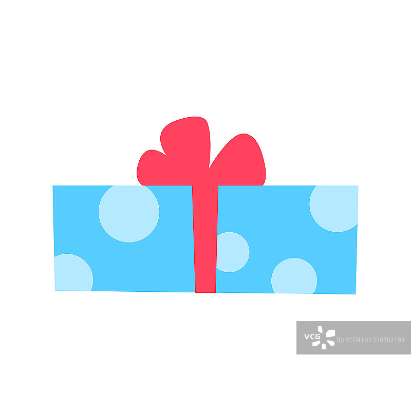 蓝色礼品盒与红色弓平面图标孤立在白色背景。用彩带呈现颜色。节日活动生日会购物元素设计。现代最小的方案。惊讶的矢量图图片素材