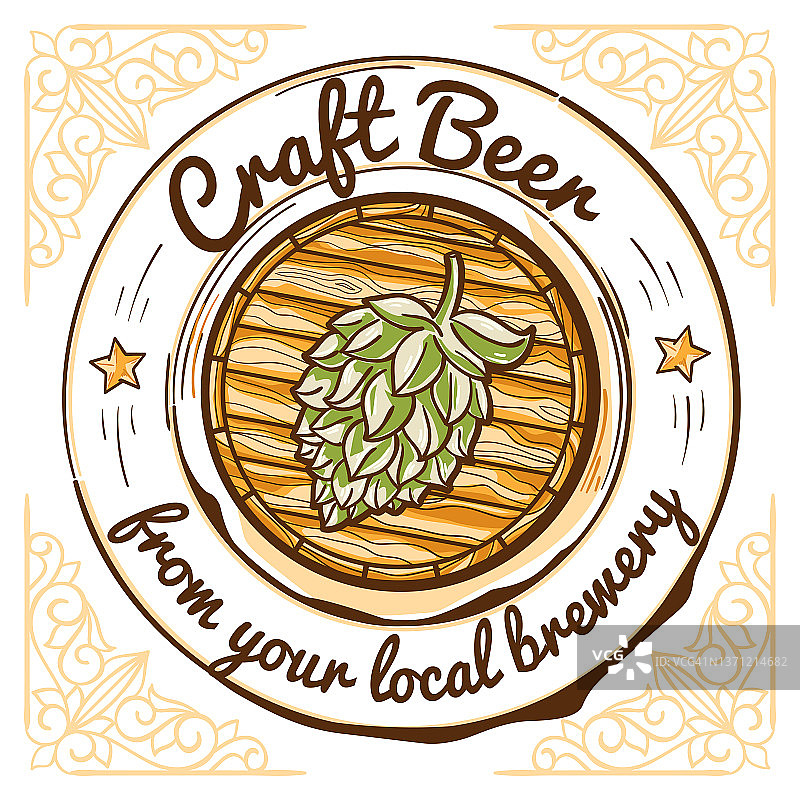 来自当地啤酒厂的精酿啤酒-木桶装饰画的标志图片素材