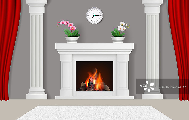 室内壁炉。现代家居与装饰壁炉体面矢量现实背景模板图片素材