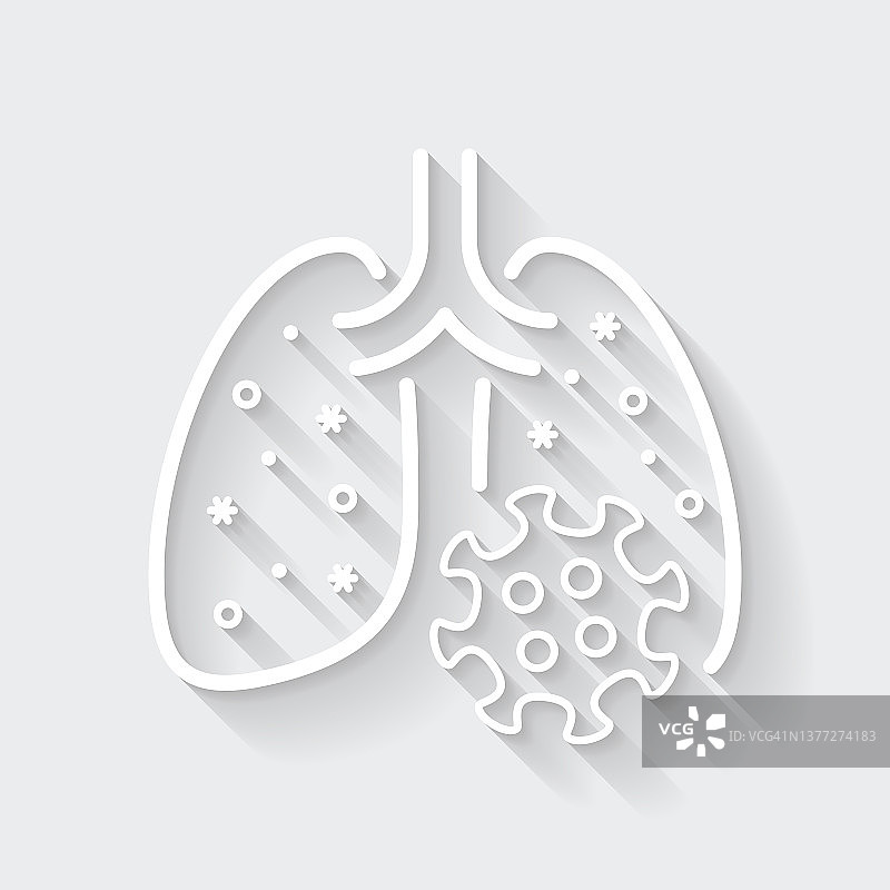肺部感染了冠状病毒。图标与空白背景上的长阴影-平面设计图片素材
