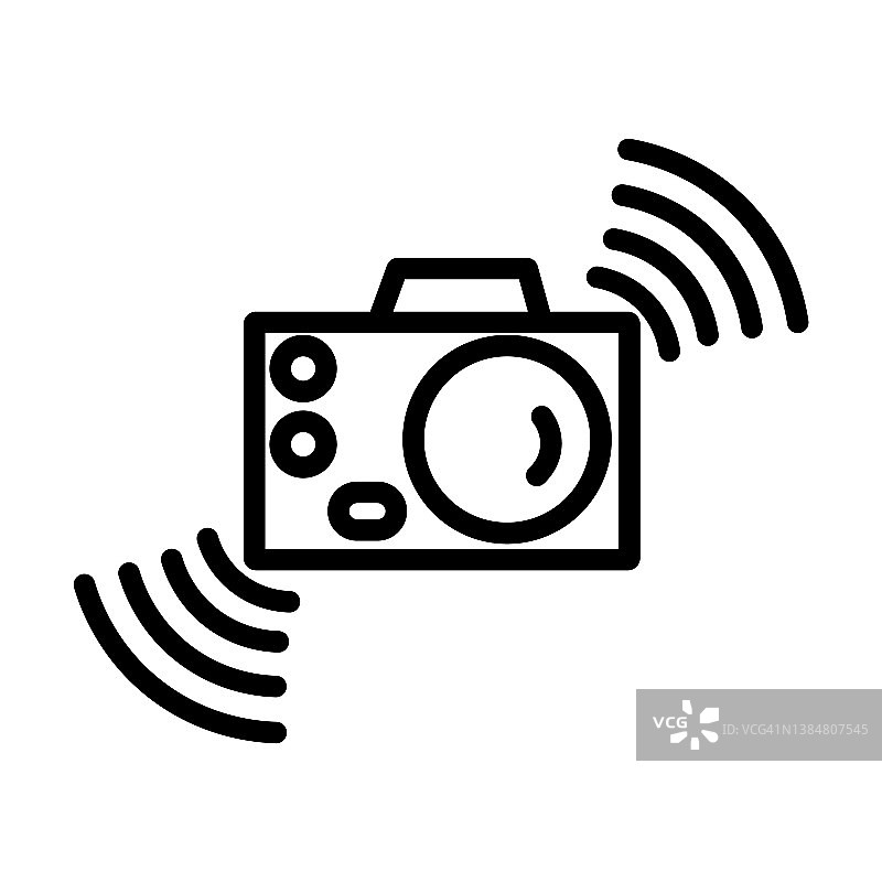 从电子填充收集震动相机图标。薄线性摇相机，摇，电影轮廓图标孤立在白色背景。线矢量摇相机标志，网络和移动符号。图片素材