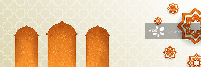 豪华斋月背景，橙色阿拉伯风情，伊斯兰东方风格。为印刷，海报，封面，小册子，传单，横幅的装饰设计。图片素材