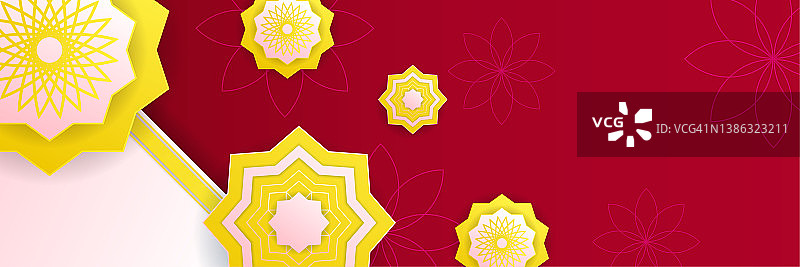 豪华斋月背景，红色阿拉伯花式图案，阿拉伯伊斯兰东方风格。为印刷，海报，封面，小册子，传单，横幅的装饰设计。图片素材