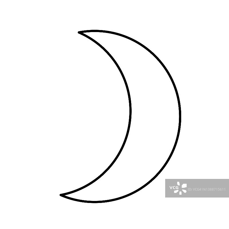 新月形月亮的轮廓黑白画。矢量插图。着色页面。图片素材