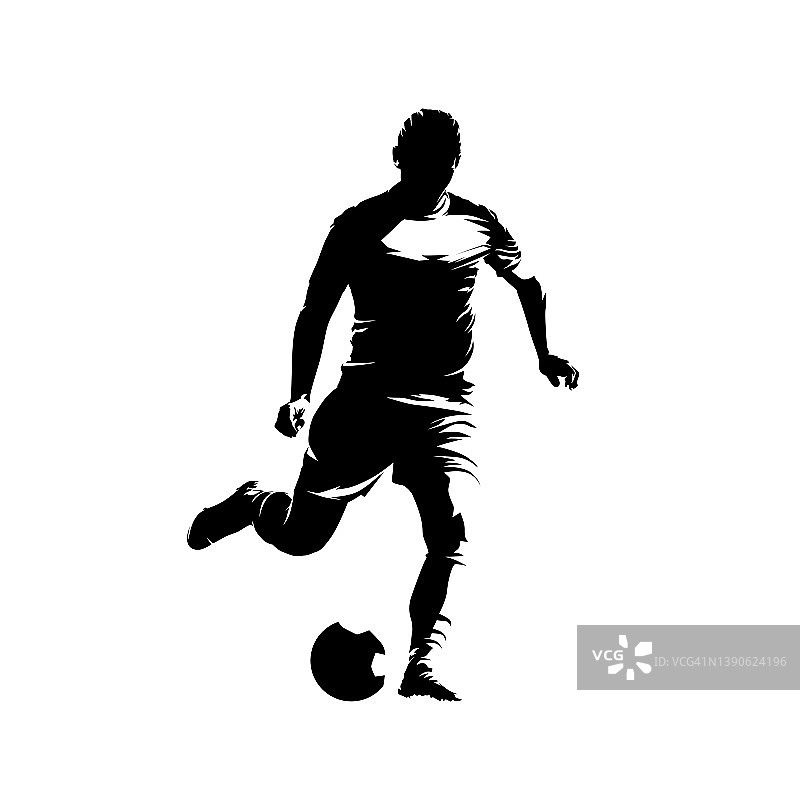 足球运动员踢球，孤立矢量剪影。足球,团队运动图片素材