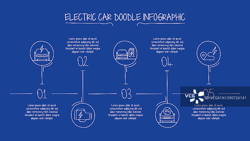 电动汽车概念矢量线信息图形设计与图标。图片素材
