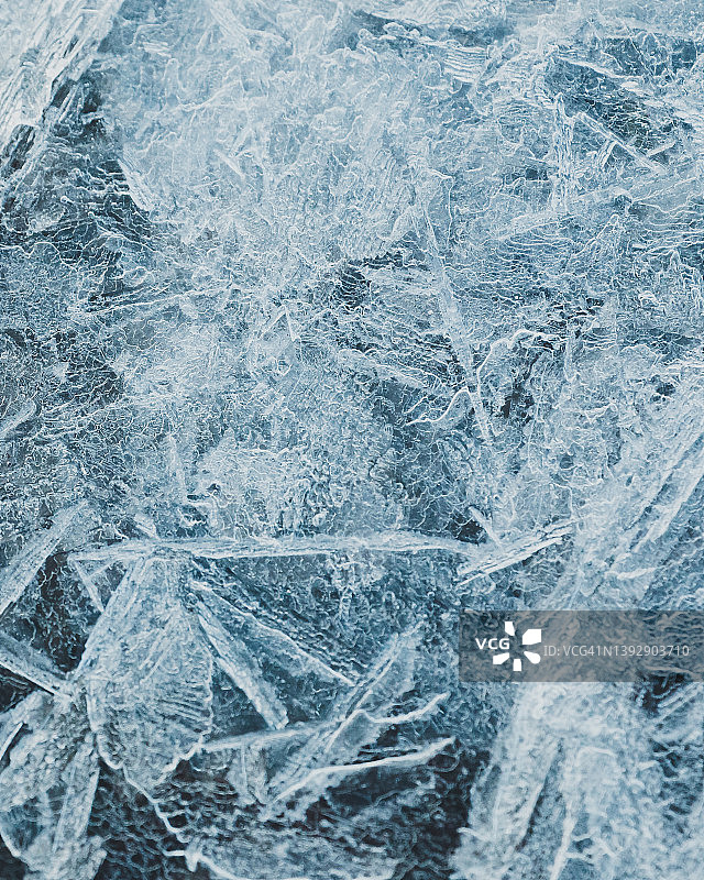 裂冰特写，深冻湖蓝色冰纹理，重复图案图片素材
