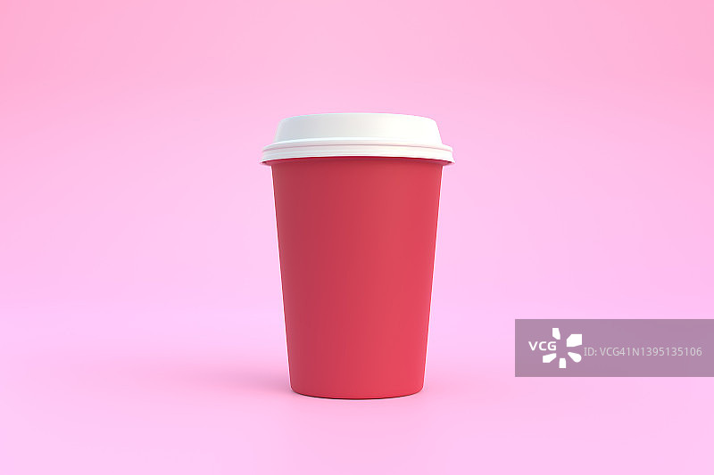 一次性纸杯咖啡杯，白色盖子，粉红色背景图片素材
