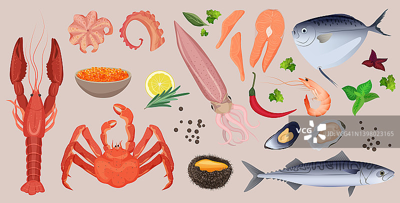 海鲜美食集市场、餐厅的新鲜食品菜单、健康食材为一体图片素材