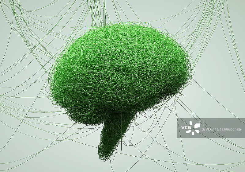 大脑形状由绿色的样条连接而成图片素材