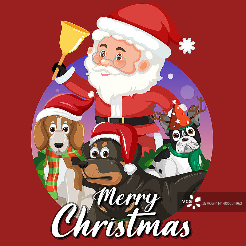 圣诞快乐的横幅上有圣诞老人和可爱的小狗图片素材