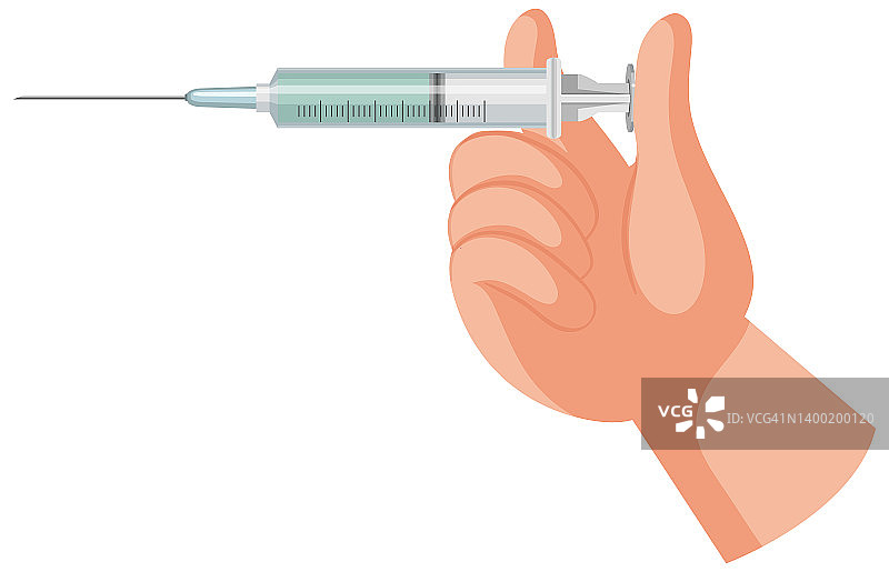 白色背景上手持疫苗注射器的手图片素材