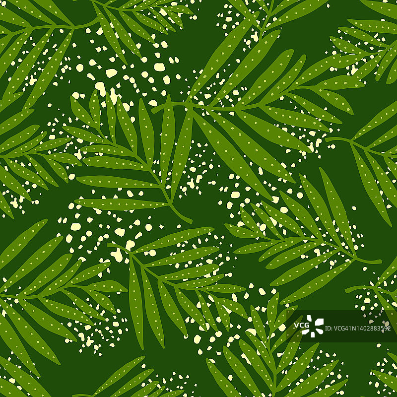 创意热带棕榈树叶无缝图案。丛林叶墙纸。植物花的背景。外来植物的背景。图片素材
