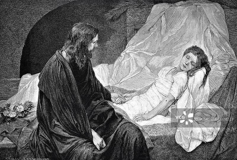 耶稣基督让睚鲁的女儿起死回生图片素材