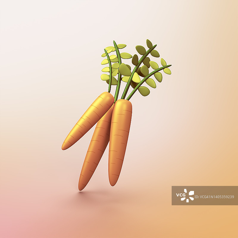三块胡萝卜蔬菜-风格化的3d CGI图标对象图片素材