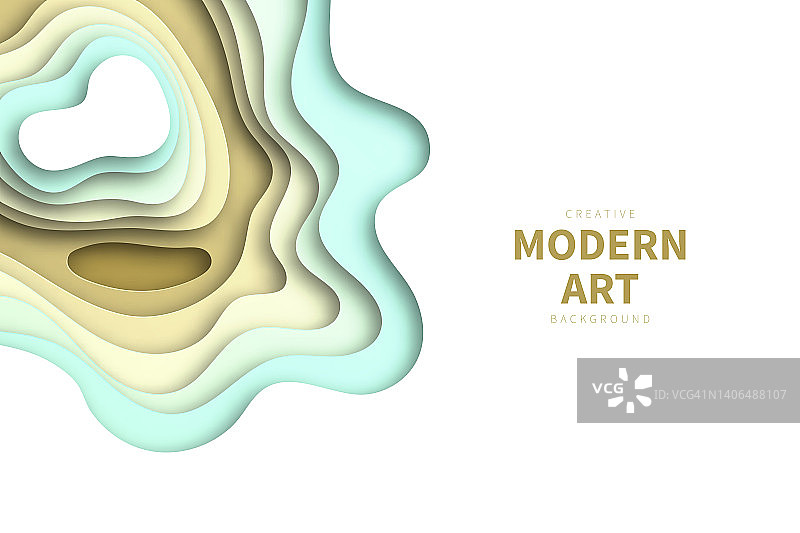 剪纸背景-米色抽象波浪形状-新潮的3D设计图片素材