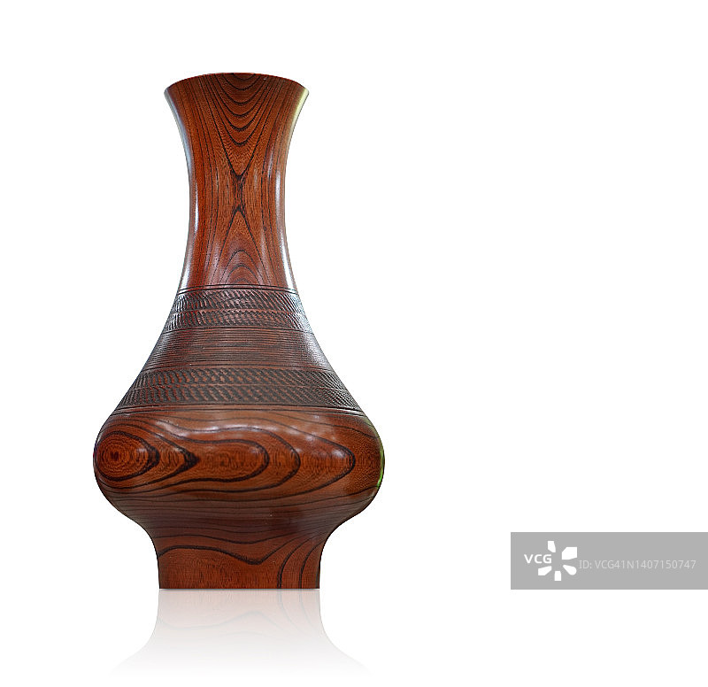 正面视图棕色木制陶瓷花瓶在白色背景，对象，自然，古老，时尚，礼物，装饰，拷贝空间图片素材