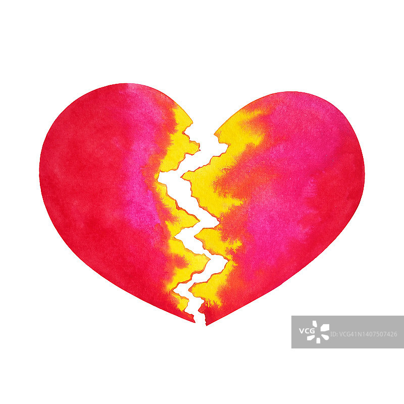 红色的心碎破碎的心裂破碎的痛苦离婚爱情关系艺术设计插图形状水彩画图标标志符号白色孤立图片素材