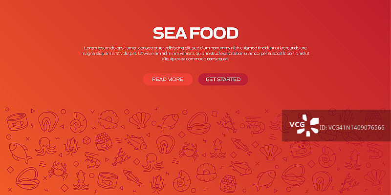SEA FOOD网页横幅与线性图标，潮流线性风格向量图片素材