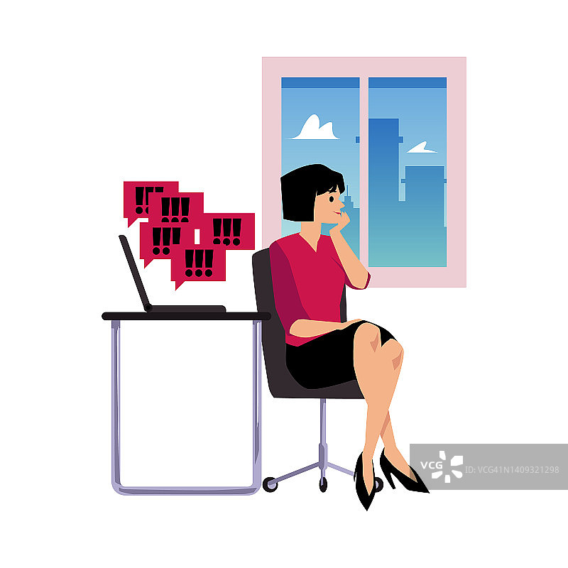 女性在职场拖延工作任务和拖延，扁平化向量孤立。图片素材