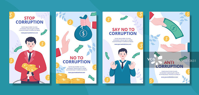 反腐败社交媒体故事模板平面卡通背景矢量插图图片素材