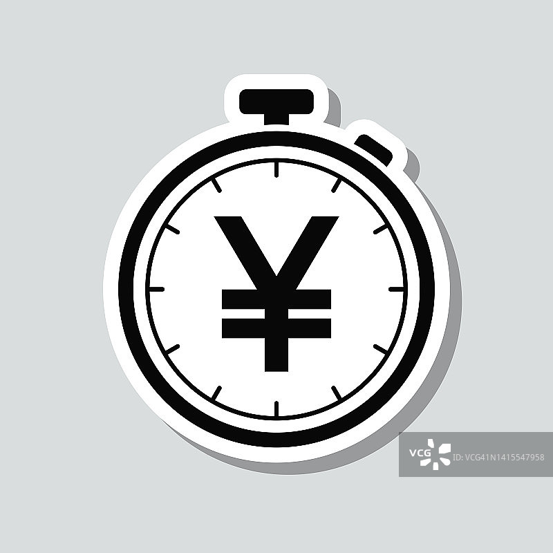 秒表带有日元符号。图标贴纸在灰色背景图片素材