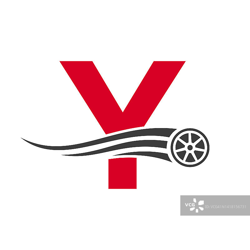 运动汽车字母Y汽车维修标志设计概念与运输轮胎图标矢量模板图片素材