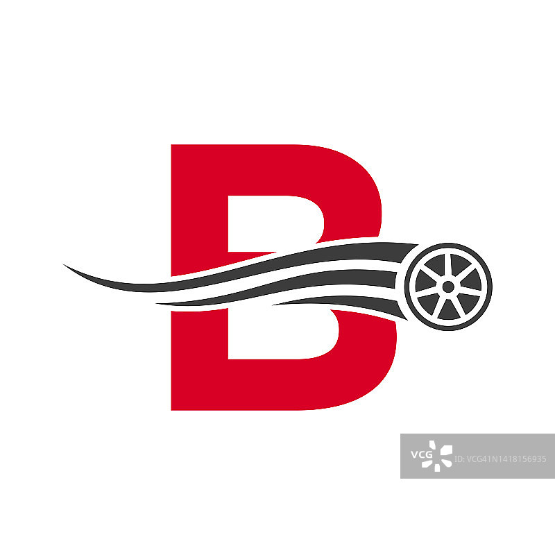 运动汽车字母B汽车维修标志设计概念与运输轮胎图标矢量模板图片素材