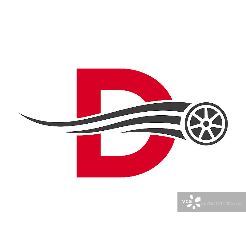 跑车字母D汽车维修标志设计概念与运输轮胎图标矢量模板图片素材