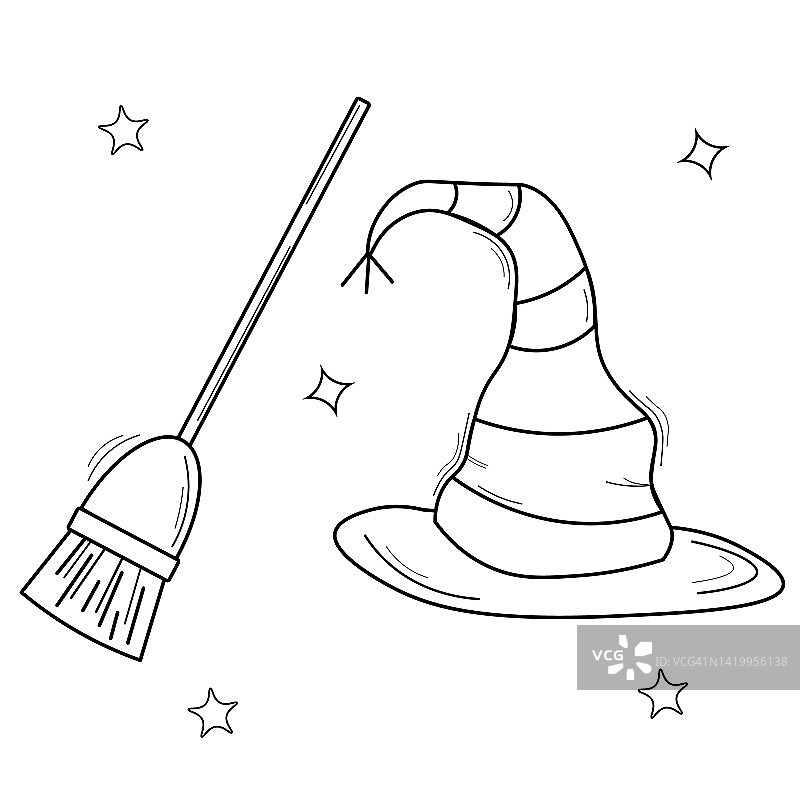 帽子和扫帚的插图图片素材