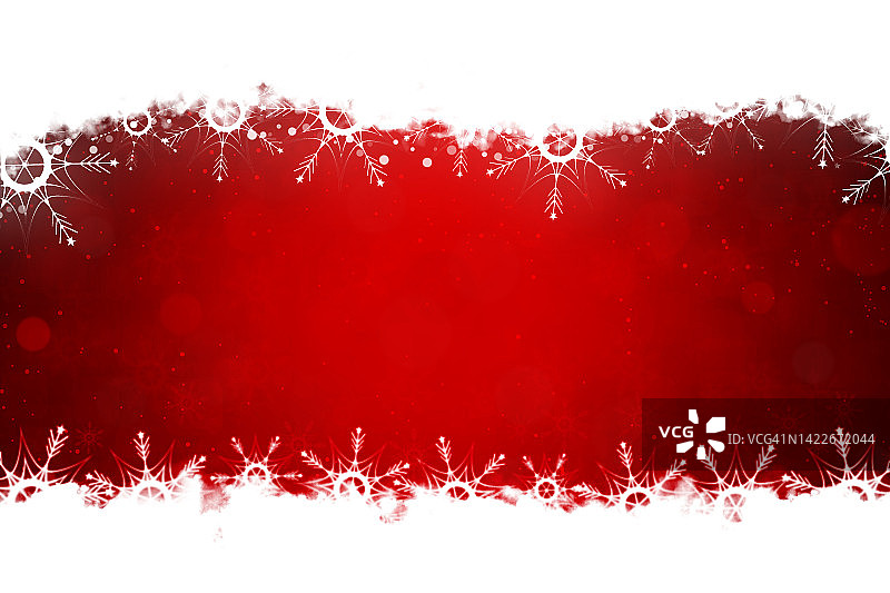白色弯曲的褶边雪和空灵闪耀的圣诞雪花在充满活力的深栗红色水平闪耀的圣诞背景底部图片素材