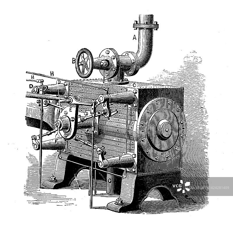 古董插图，应用力学:蒸汽动力机器，蒸汽分配，Corliss图片素材