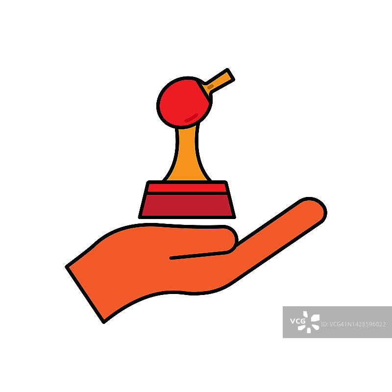 手直线颜色图标与奖杯。乒乓球图标。简单的设计可编辑。设计模板向量图片素材