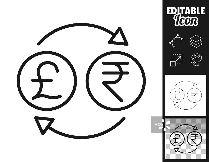 货币兑换-英镑印度卢比。图标设计。轻松地编辑图片素材