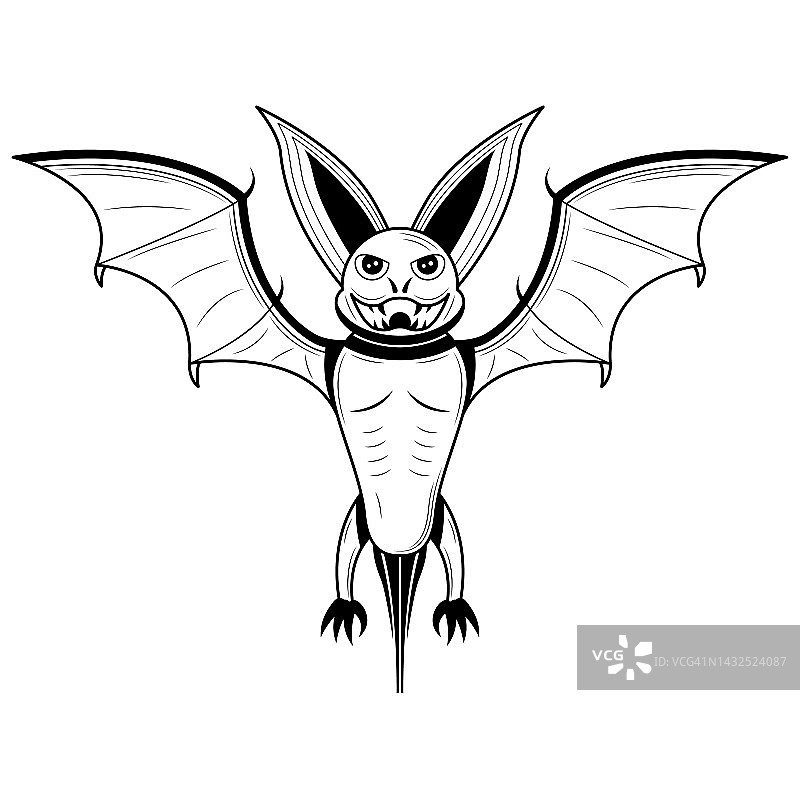 抽象黑色轮廓涂鸦万圣节动物蝙蝠恐怖恐怖矢量图标设计风格装饰卡通背景孤立图片素材