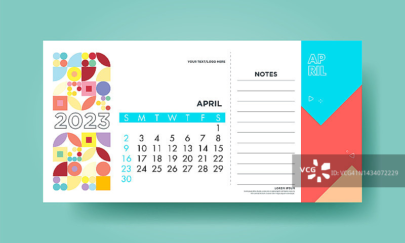 4月日历。抽象日历概念矢量插图。节日设计为贺卡，请柬，日历等矢量股票插图图片素材