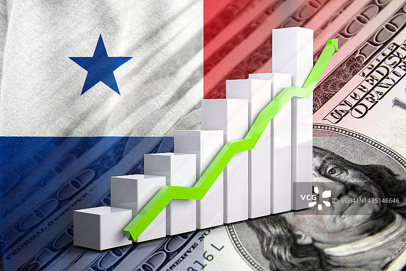 经济图表:上升箭头，现金美元纸币和巴拿马国旗图片素材