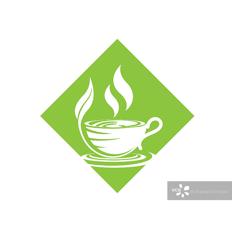 茶杯标志矢量设计。绿茶矢量标志模板。图片素材