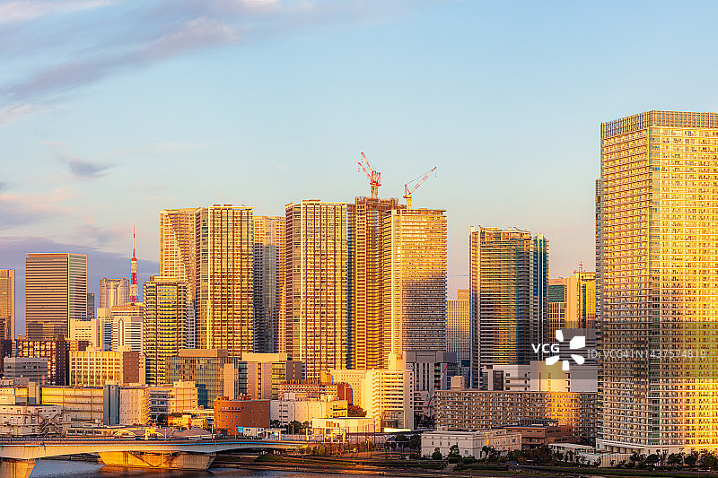 东京鸟瞰图，摩天大楼和东京塔在日出，日本。图片素材
