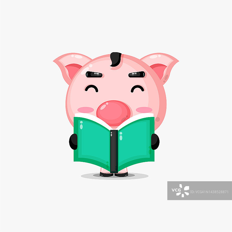 可爱的小猪正在看书图片素材