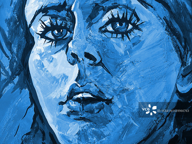 插图肖像的年轻女子在蓝色色调图片素材