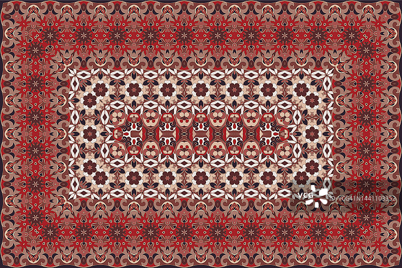 丰富的波斯红彩色地毯民族图案。图片素材