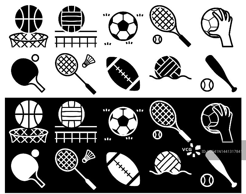 各种球类游戏图标集单色图片素材