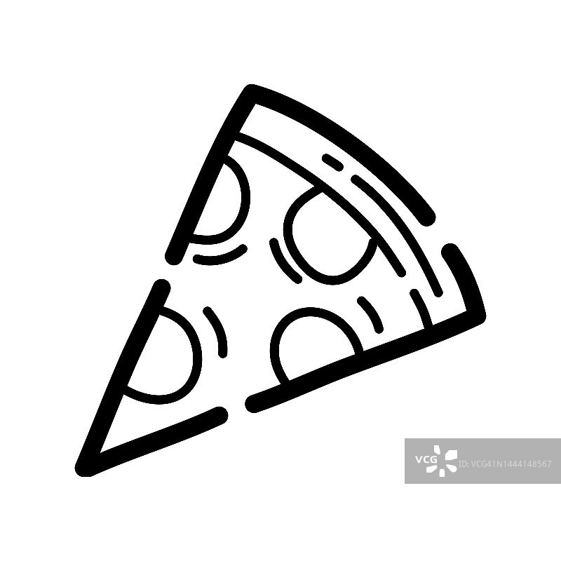 一片披萨涂鸦图标。手绘符号。矢量插图。图片素材